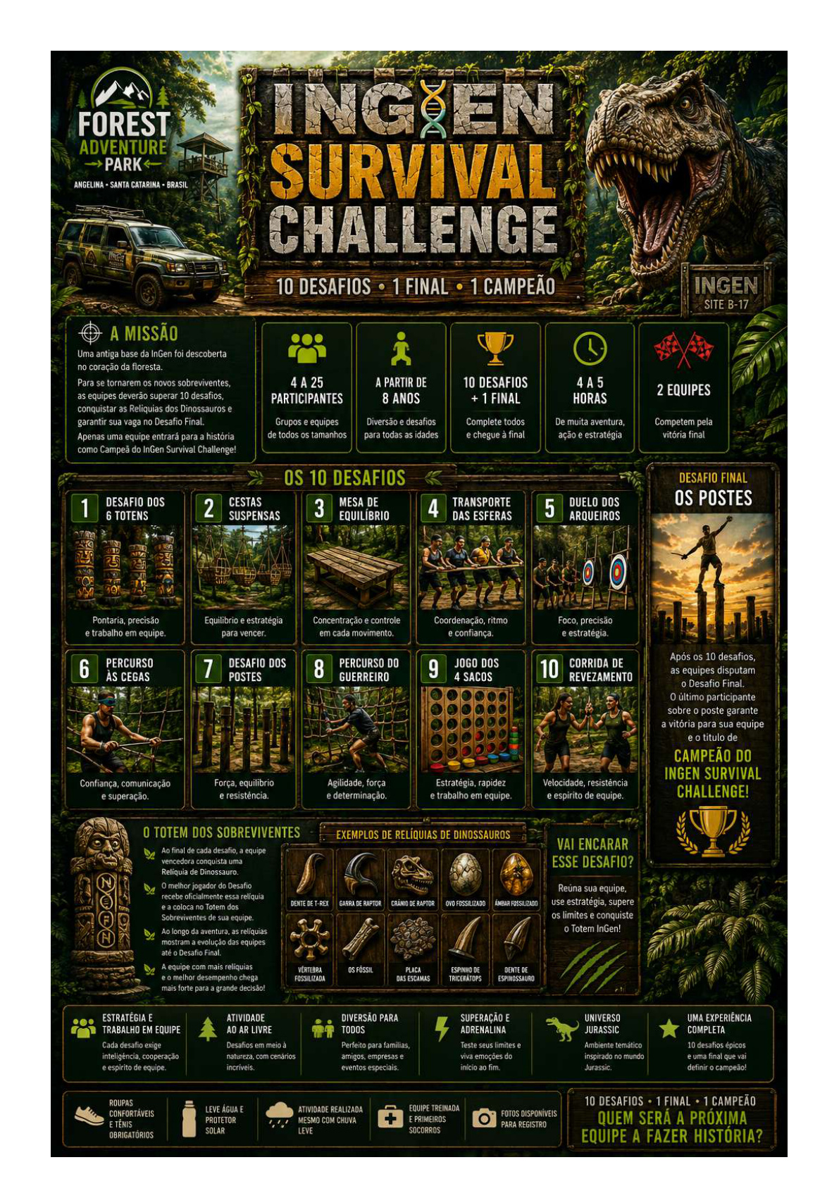 Visão geral dos 10 Desafios do Forest Adventure Park