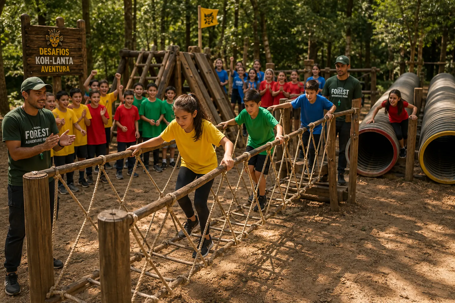 Crianças participando do percurso de obstáculos